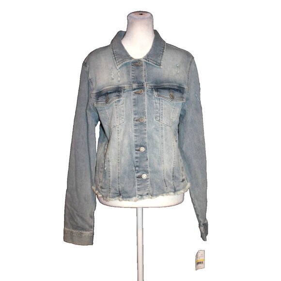 Eunina Denim Jacket Women's Size M Medium Light Wash Distressed Frayed Hem NEW - Picture 1 of 2